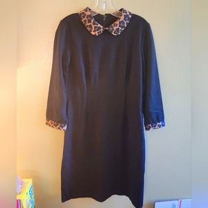 Talbot's black dress with leopard collar and cuffs NWT